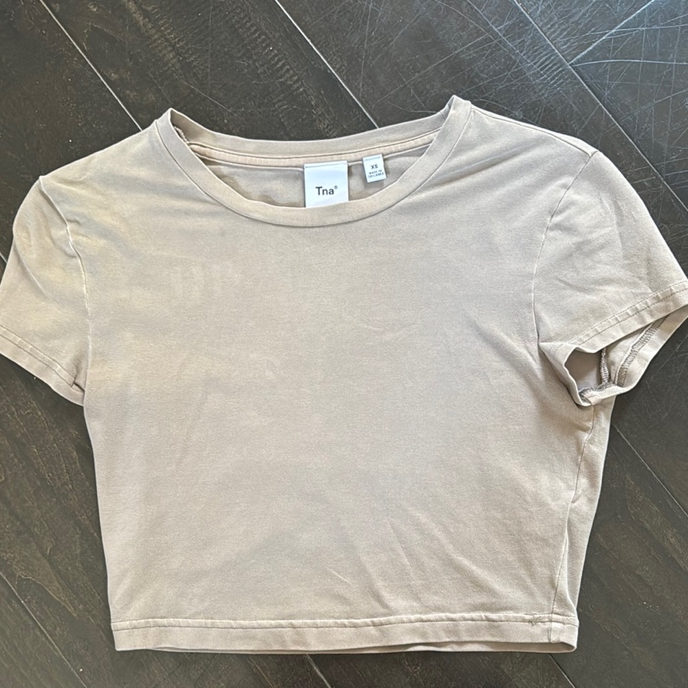 TNA Tan Fitted Crop T-Shirt Short Sleeve